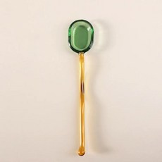 다채로운 투명 유리 스푼 두꺼운 고온 디저트 귀여운 긴 손잡이 우유 커피 교반 1개, 05 Yellow-15.5x3