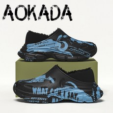 AOKADA 남성 방수 면 슬리퍼 가을 겨울 외출용 미끄럼 방지 보온 내구성 기모 두꺼운 부드러운 밑창 겸용 면신발 2색
