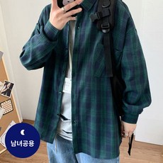 딥블루문 남녀공용 오버핏 데일리 체크 셔츠