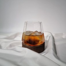 특이한 크리스탈 보석 언더락 잔 400ml (+원목받침대), 컵+받침대
