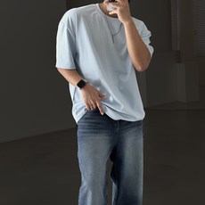 어깨넓어보이는반팔 빠델 프리미엄 어깨넓어보이는 남자 오버핏 분또 스판 라운드 무지 반팔 레이어드 기본 티셔츠