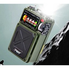 다기능 전투 준비 비상 핸드 크랭크 라디오 블루투스 태양광 손전등 야외 방재 및 생존 장비, 1개, 밀리터리 그린 밀리터리 가방