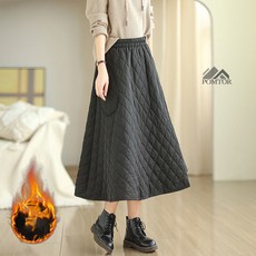 POMTOR 여성 겨울 a라인 패딩 치마 밴딩 롱스커트