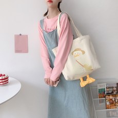  북마크 귀여운 러버덕 밀짚오리 에코백 사이즈 대 소 숄더백/가방 장바구니 외출가방  상품 이미지