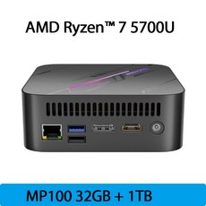 월드 프리미어 블랙뷰 미니 PC 컴퓨터 AMD R7 5700U 8 코어 16 스레드 DDR4 SSD MP100, 01 AMD Processor, 01 EU, 01 32G 1TB, 32GB