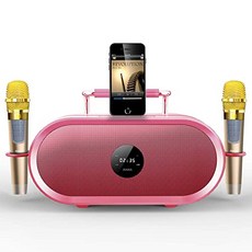RHM 어린이 성인 노래방 기계 무선 마이크 2 개 충전식 배터리 스피커 Bluetooth AUX USB SD가있는 휴대용 PA 스피커 시스템 가족 파티 결혼식 피크닉 야외 실내 활동에 적합-핑크, 본상품