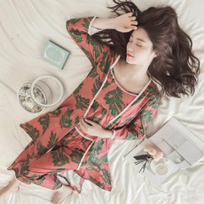 여성 기모노 랩 잠옷 홈웨어 파자마 봄가을 면 슬링 섹시 한 긴 팔 3
