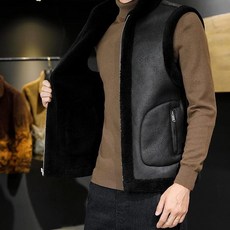 FANSYLI 가을 겨울 남성 양털 조끼 리버시블 무스탕 조끼 기모 플러스 도톰 플리스 조끼 보온코트 W2409S13