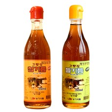 해피유통 100% 통깨로 짠 참기름 350ml+들기름 350ml 세트