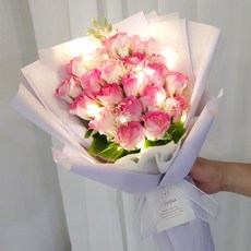 올스타 비누꽃다발 +LED무드등+ 쇼핑백 세트, 20송이 라일락핑크, 1개 20송이 라일락핑크, 1개
