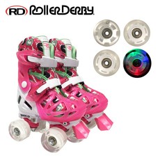 롤러더비 어린이 롤러스케이트 사이즈조절 LED휠 포함, 핑크
