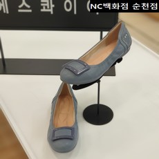 <NC백화점 순천점>[에스콰이아] 발이편한 스퀘어장식 2cm굽 컴포트 여성 플랫슈즈 <단독특가!! 50%할인!!> 매장 BEST제품!! 천연가죽 데일리(인기) 슈즈!! [블루]