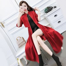 칠나무 여성 가을 패션 롱 트렌치 코트 레드