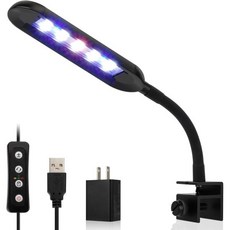 0.55 갤런 나노 미니 클립 어항 수조 조명 화이트 블루 레드 LED 빌트인 타이머 5 밝기 단계 6W USB 플러그, 6W for 8~12inch Tank, 1개