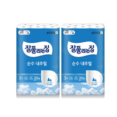 잘풀리는집 순수 내추럴 3겹 30M 30롤 2팩(60롤) 천연펄프 무향/무형광/무인쇄, 2개, 30개입