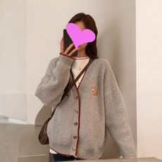 싸게파는가게 니트 가디건 코끼리 자수 데일리 봄 가을 브이넥 루즈핏