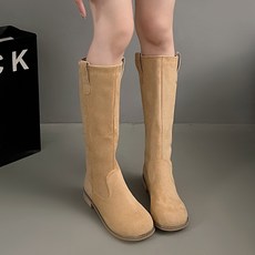 피넛 둥근코 스웨이드 플랫 롱부츠(4cm)