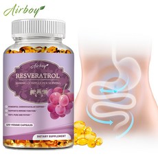Airboy 레스베라트롤 800mg 녹차 추출물 300mg 강력한 항산화 노화 방지 및 심혈관 지원 촉진 60/120 캡슐, 120정, 1개