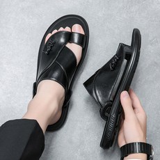 남성 슬리퍼 바닷가 여름 신발 물놀이 남성용 가죽 샌들 및 비치 슈즈 미끄럼 방지 토 플랫