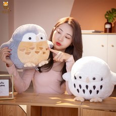 부엉이 봉제인형 올빼미 부드러운 애착 38cm 45cm 인형 애착인형, 3. 흰색 + 회색 올빼미 인형 세트