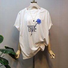 라임브릿지 블루 한송이 장미 반팔 티셔츠