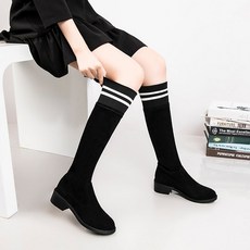 여성 둥근코 미들굽 베지터블 태닝 스웨이드 솔리드 무지 청키 하이 천 커버 발 라이더