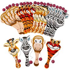 NMT Zoo 동물 패들 볼 게임-24 팩-모듬 동물원 동물 모양 패들 볼 게임-동물 테마 파티 호의 - P067207FXT4M283, 기본