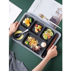 성인 식판 도자기 나눔식판 세라믹 1인 다이어트 혼밥, 7개의 그리드 플레이트 흑설, 1개