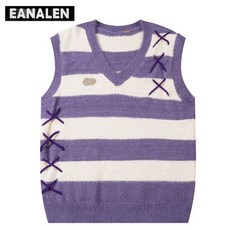  가을 겨울 니트 조끼 빈티지 스트라이프 V넥 스웨터 디자이너 풀오버 Y2K 오버사이즈 귀여운 남성 미학 