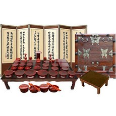 박씨상방 5종86 남원 고급(특칠)물푸레제기47P세트 + 황토색 추사김정희 6폭병풍 + 신나비 오동(조각)제기보관함 + 4.5엔틱(강철
