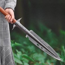 멧돼지창 창날 캠핑용 탄소강 나이프 농업용 스피어, A.검은색 톱니 삽(스틱 없음)