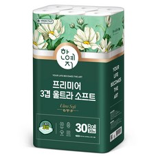 한예지 3겹 지폭 98mm 프리미어 울트라 소프트 천연펄프 화장지, 30m, 30롤, 1개