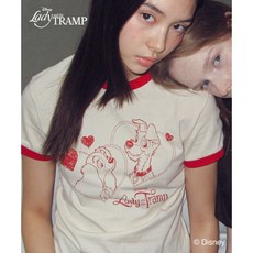 론론 RONRON RINGER LADY AND THE TRAMP SHORT T SHIRT CREAM RED