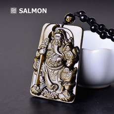SALMON 흑요석 관공 펜던트 the god of military wealth 스스 종 목걸이 걸이 무료 각인