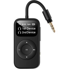 SoundSync Pro 비행기용 블루투스 송신기 및 수신기 2 BT 장치용 오디오 송수신기 볼륨 조절 TV용 RCA, 검정색