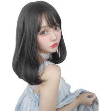 FESHFEN 가발 가발 중간 중간 길이 사이드 뱅 대각선 뱅 가발 가발 긴 여성 wig 직선 J 컬 자연 의료용, 1, 단일상품