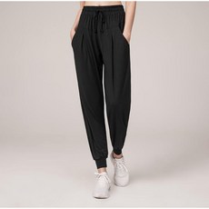 여성용 애슬레저 레이스업 고탄력 요가 조거 팬츠