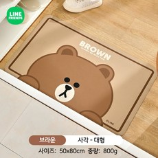 라인프렌즈 규조토 발매트 귀여운 캐릭터 브라운 초코 빨아쓰는 욕실 화장실 매트, 브라운-사각(대형)
