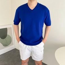 남자브이넥반팔니트