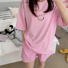 여학생 스마일 로고 홈웨어 잠옷세트 반팔티 반바지 중 고등학생