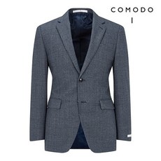 코모도 블루 스퀘어 체크 울혼방 자켓
