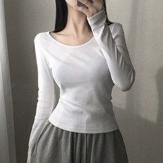 손등덮는 여리핏 코튼 유넥 기본무지 긴팔티셔츠 3color