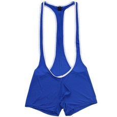 inhzoy Men's See Through Freestyle Wrestling Singlet Jockstrap Underpants Suspender Bodysuit Blue L