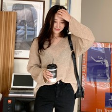 여자 시스루 브이넥 알파카혼방 니트