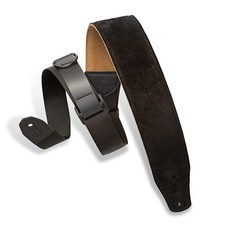 Levy's Leathers RipChord 빠른 조절 기술 및 스웨이드 뒷면이 있는 오른쪽 높이 기타 스트랩 6.4cm(2.5인치) 너비 패딩 의류 가죽 - 다크 브라운 (MR, 블랙 - 6.4cm(2.5인치), 1개