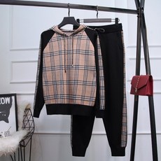 구쯔뱅 유럽추동활동패션 격자투톤 후드상하의 모직 활동복 세트