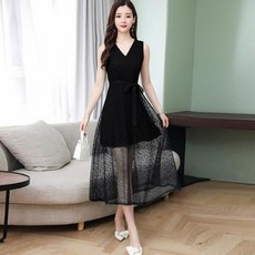 데이지블랑 민소매 레이스 롱 원피스