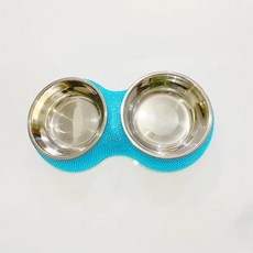 블링 더블 그릇 애완 동물 마시는 라인석 고양이 먹이 제품, 1개, 2.파란