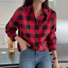 [오버나인] 여자 여성 스탠다드핏 남방 셰퍼드 체크 셔츠