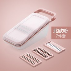만능 채칼 야채 채소 슬라이서 강판 분쇄기 채썰기 대패 로지 감자 당근 무 물빠짐 바구니, 사각 핑크